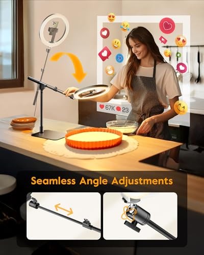 Ring Light with Stand for Desk,Adjustable Overhead Camera Mount with Ring 10"
