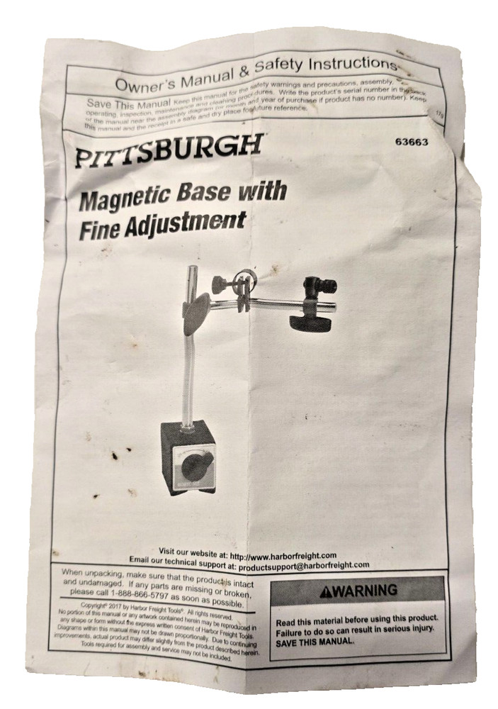 Pittsburgh Multipositional Magnetic Base w/Fine Adjustment Model 63663