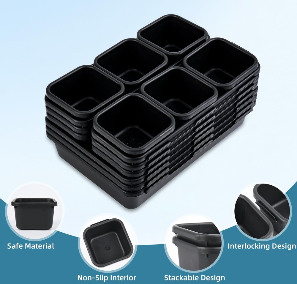 15 Piece Drawer Organizer Set, 3 Size Interlocking Plastic Storage Bins for O...