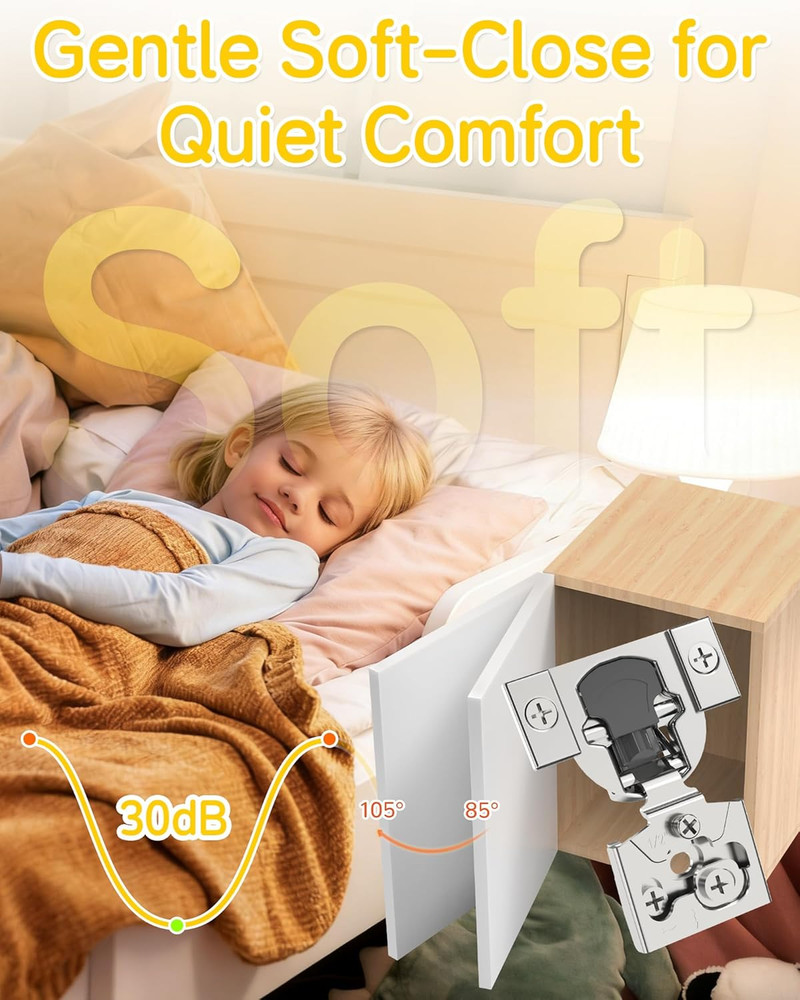 50 Pack Soft Close 1/2" Cabinet Hinges, 105° Adjustable Hidden Hardware