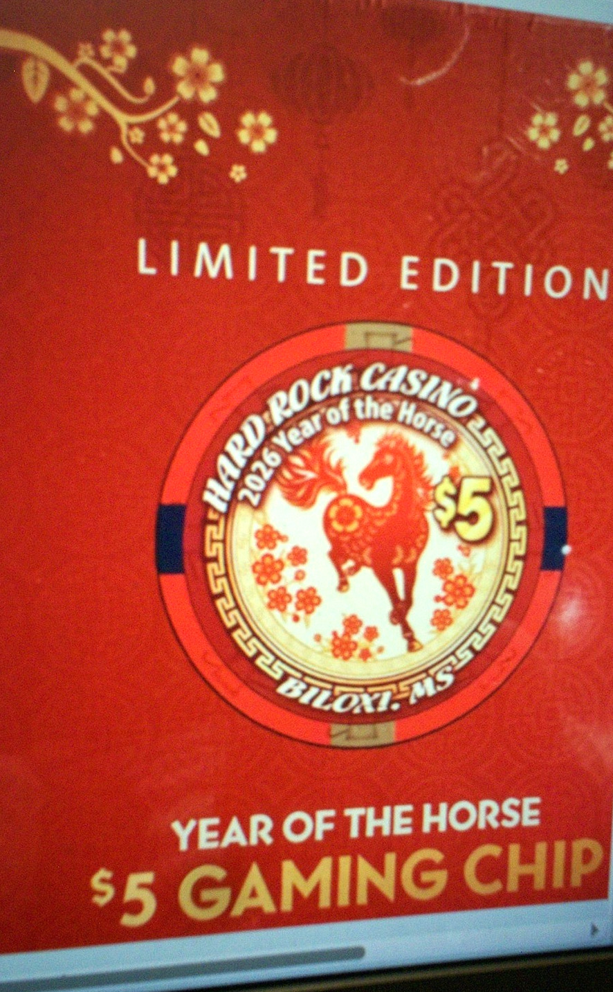 2026 "YEAR OF THE HORSE" HARD ROCK CASINO BILOXI,MS ANNUAL $5 CHIPS-SET of 2