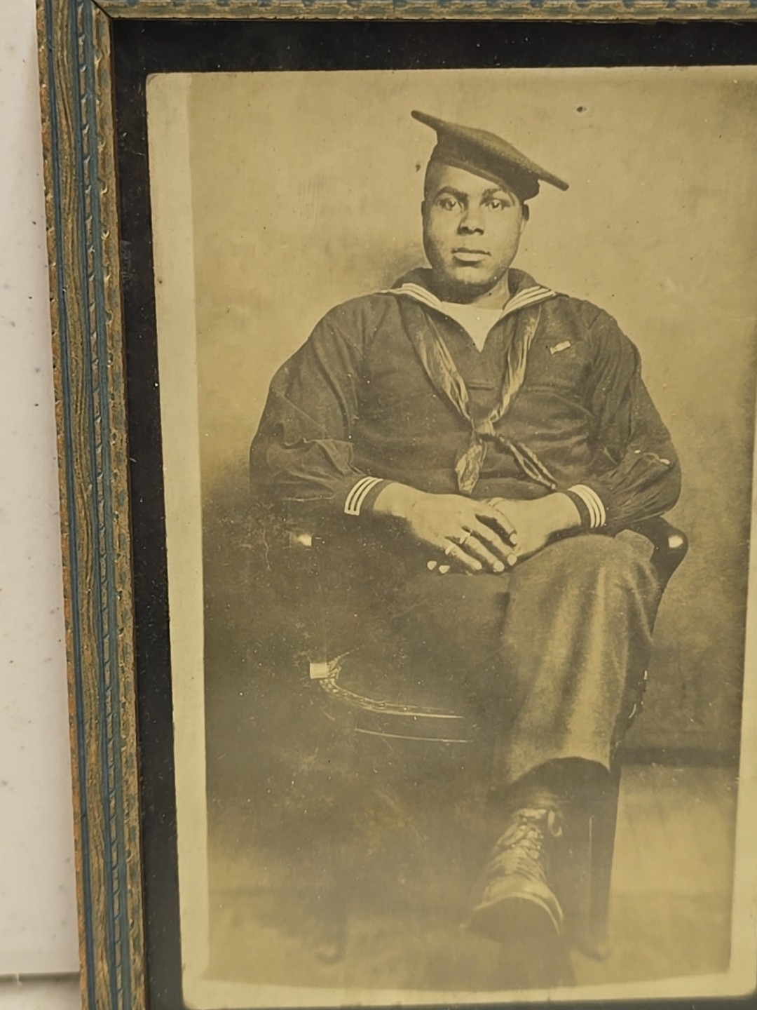 Antique WW1 US Navy African American Sailor Framed Photograph