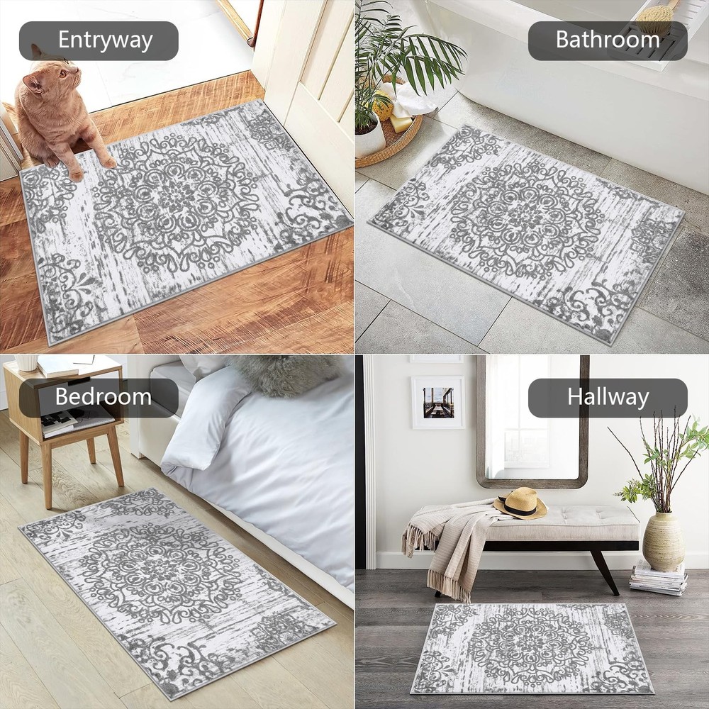 HEBE Washable Area Rug - 2'x3' Non Slip Soft 2' x 3' (Rectangular), Grey
