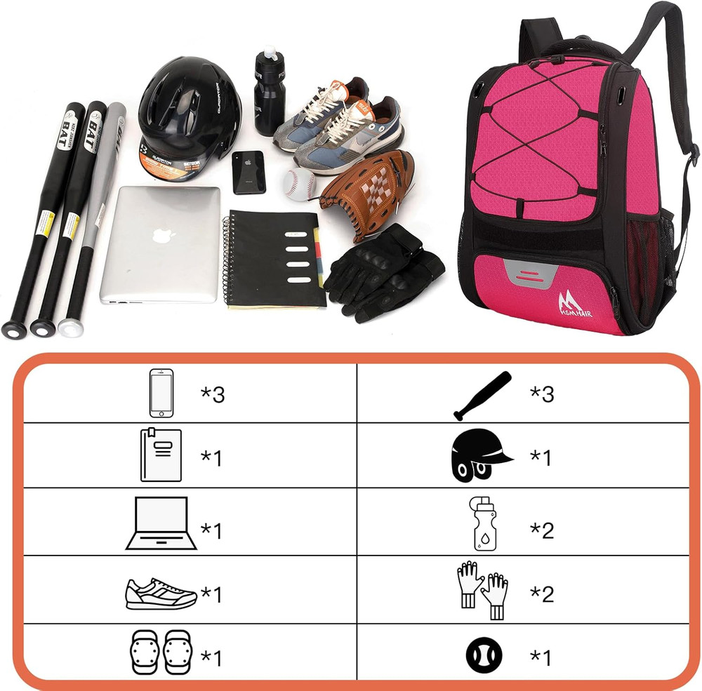 Baseball Bag-Baseball Backpack Holder for Baseball, Large Main Compartment,Softb