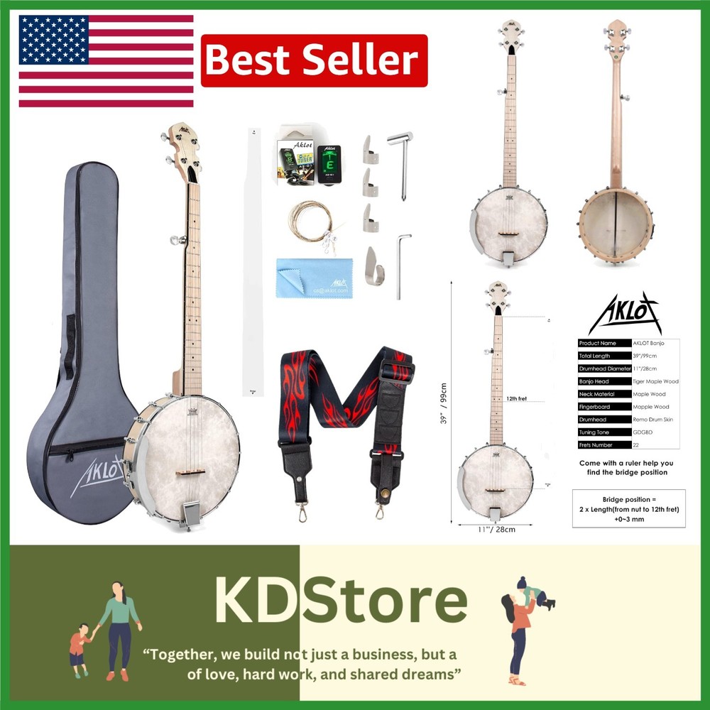 Complete 5-String Banjo Set: Open Back Design &  Accessories Included