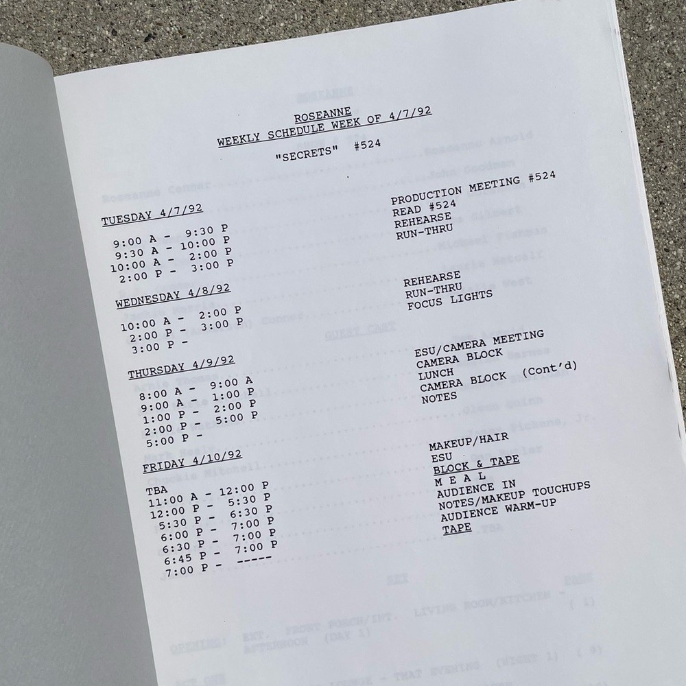 Roseanne Original 1992 Production Used First Draft Script Secrets Barr Metcalf