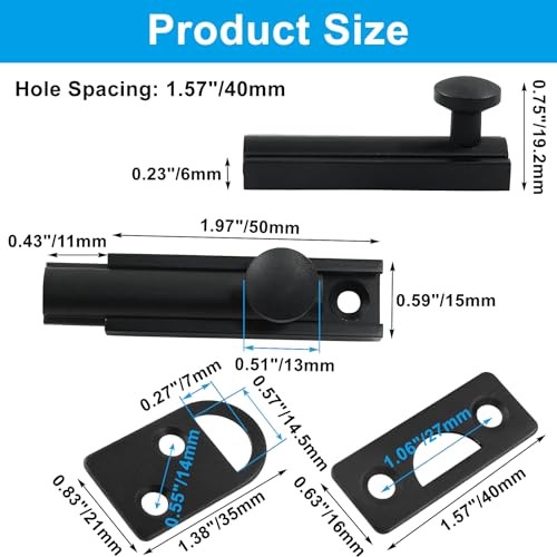 Luomorgo 1 Pack Solid Brass 2 Inch Surface Bolt Slide Latch Door Matte Black
