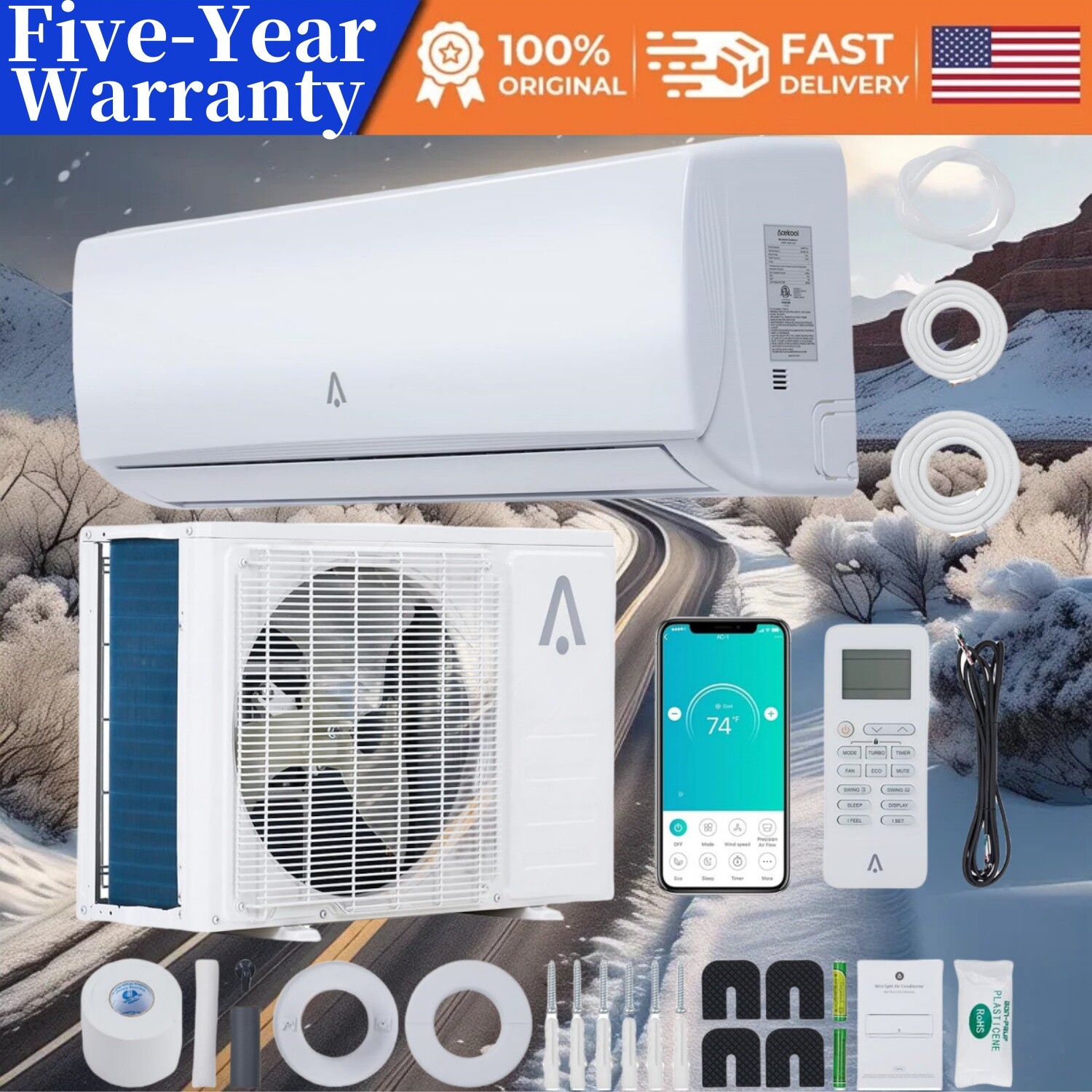12000 BTU Mini Split Air Conditioner Ductless Inverter AC W/Heat Pump 230V WIFI