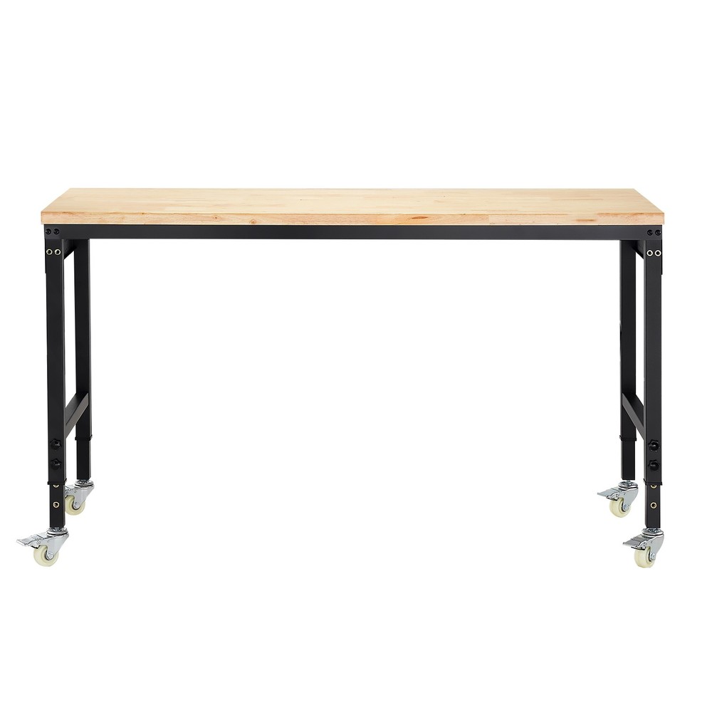 60" Workbench on Wheels Adjustable Height Table with Power Outlet & Pegboard
