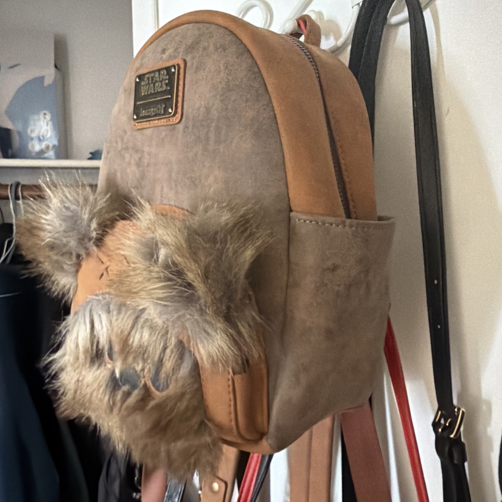 Disney Loungefly Star Wars Wicket Ewok Suede Mini Backpack in Brown - NWT