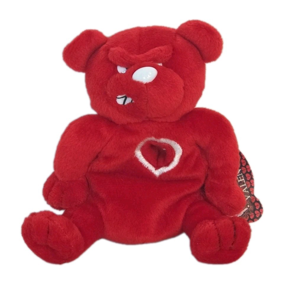 Idea Factory 1999 Meanies Valentines Red Heartless Bear Bean Bag Plush LE 7500