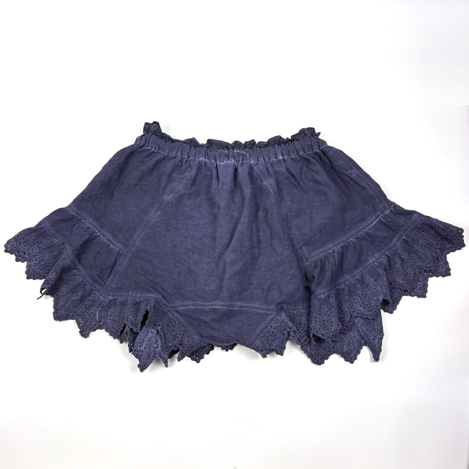 Free People Mariella Pull On Shorts Womens Sz S Navy Blue Eyelet Hem Rope Tie