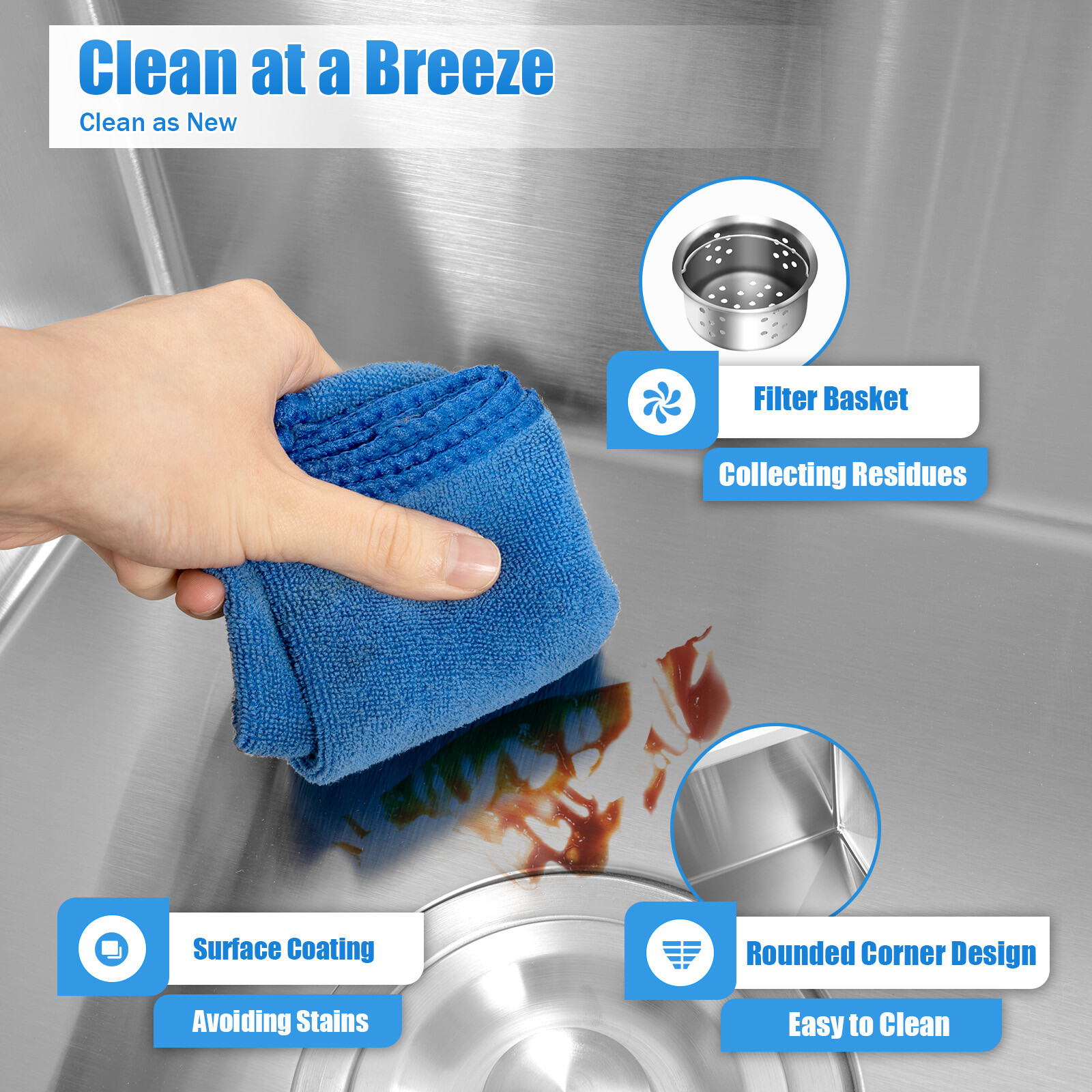 Double Bowl Composite Drop-in Kitchen Sink 2 Bowl Set Stainless Steel