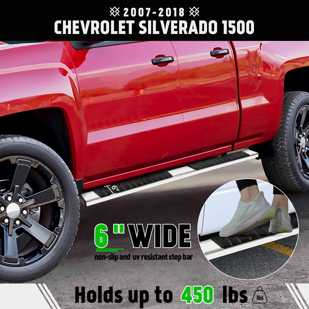 For 07-18 Chevy Silverado Double/Extended Cab 6FT Running Board Side Step Bars