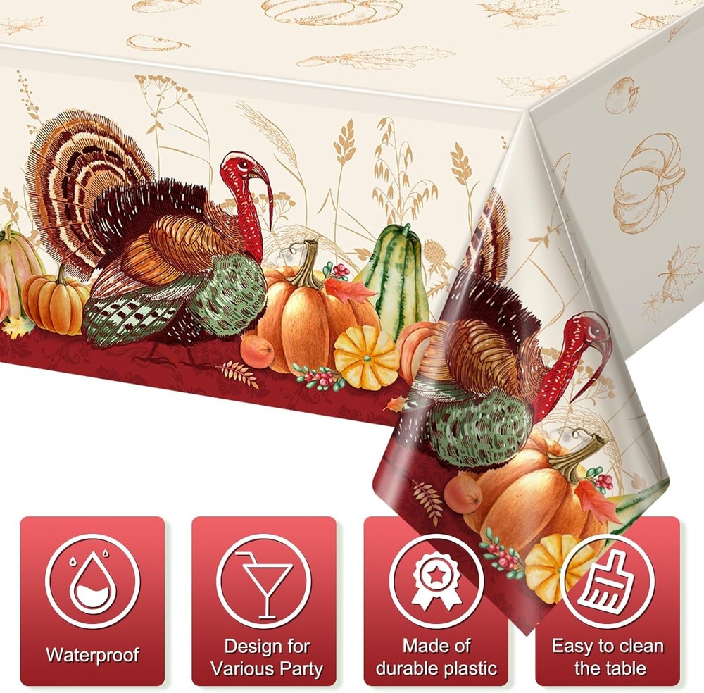 3 Pack Thanksgiving Disposable Tablecloth for Rectangle 3 Pack, Multi Color