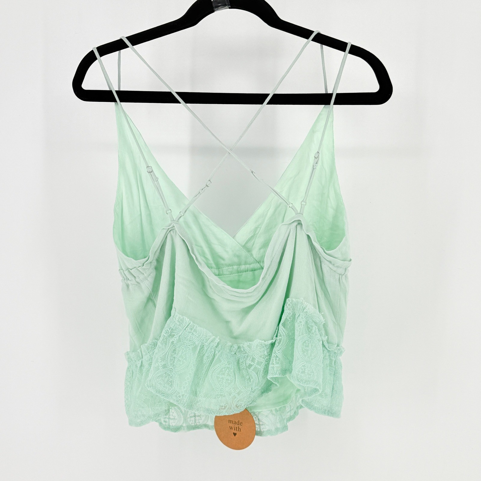 Honey Punch Anthropologie New Small Fairy Y2K Mint Green Lace Tassel Cami Top