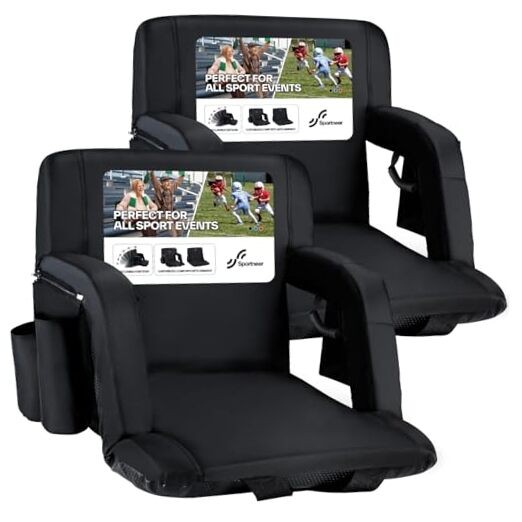 Stadium Seats with Back Support: 2.5'' Thick Regular - 20.5" Black, 2 Pack