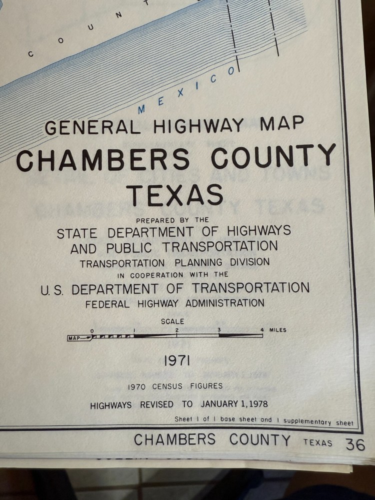1971 Texas CHAMBERS County General Highway Map 18" x 25" Folded USDOT 2 Sheets