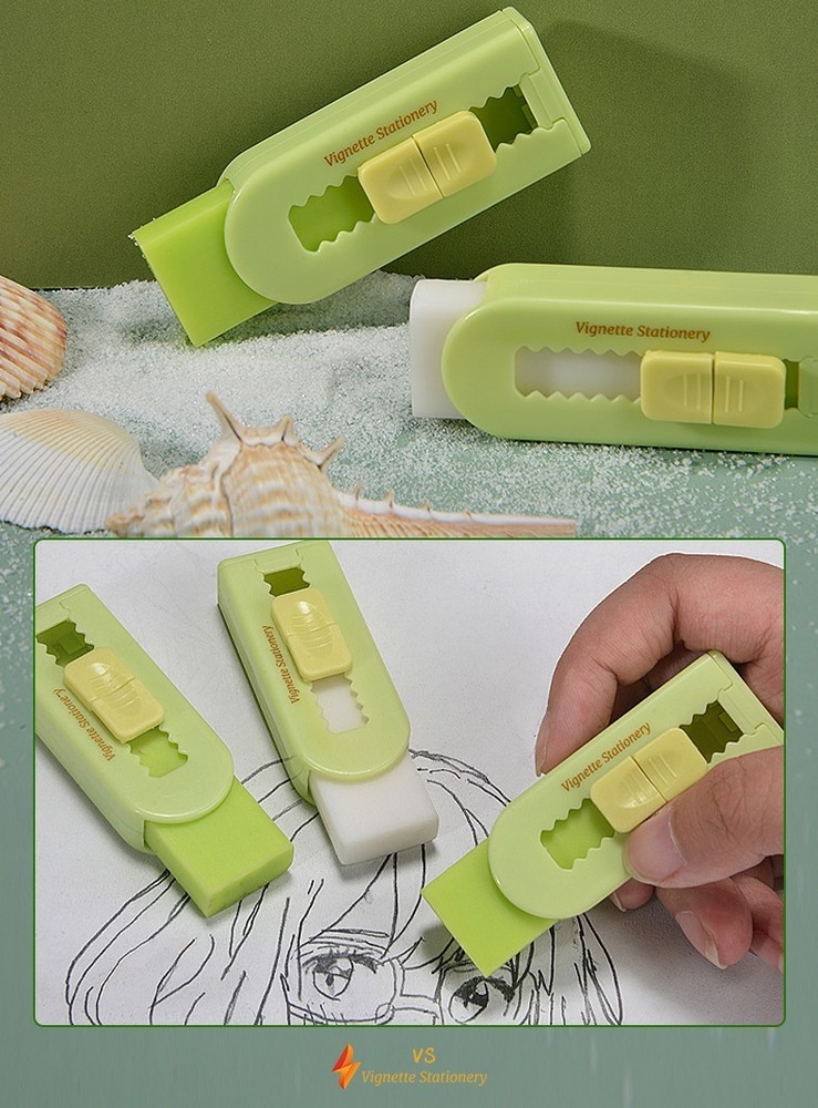 Retractable Eraser with Extra Refill Soft Rubber Break Resistant School Student