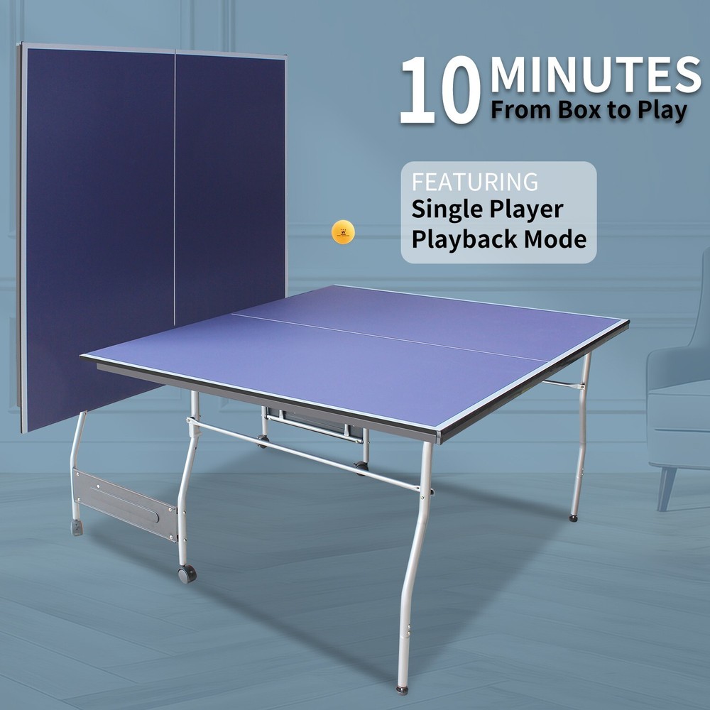8ft Mid-Size Table Tennis Table Foldable & Portable Ping Pong Table Set
