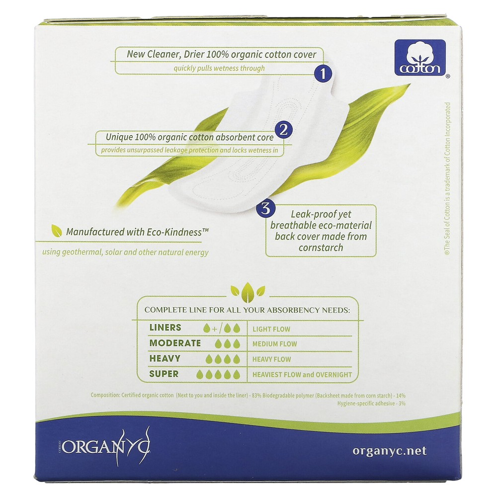 Organic Cotton Pads, Heavy Flow, 10 Pads