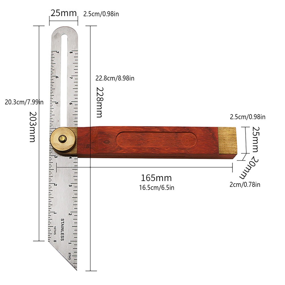 Adjustable Bevel Angle Ruler Horizontal Sliding Carpenter Gauge Angle Detector