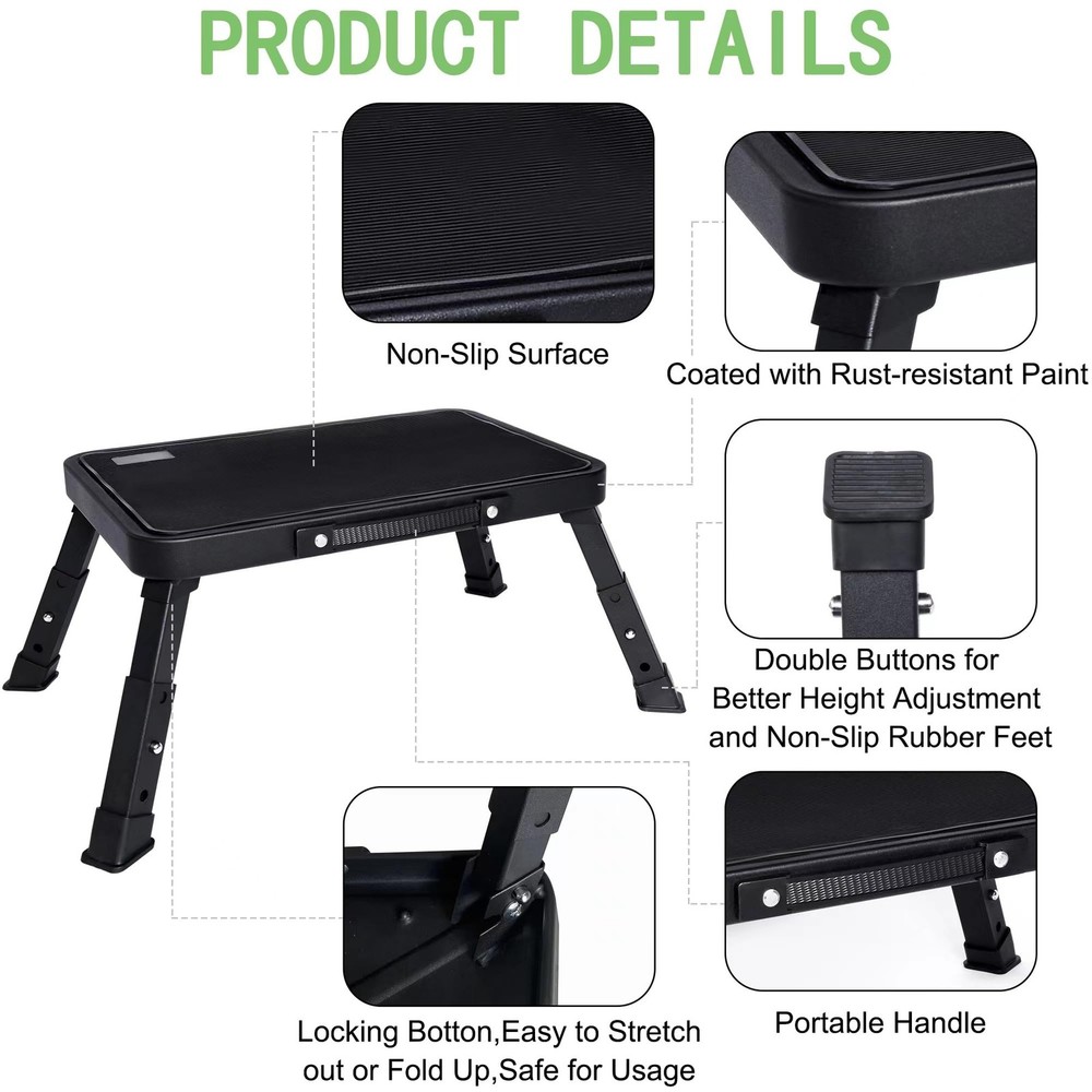 3 Levels Adjustable Folding Step Stool,Foldable RV Step Stool,Safer Metal Ste...