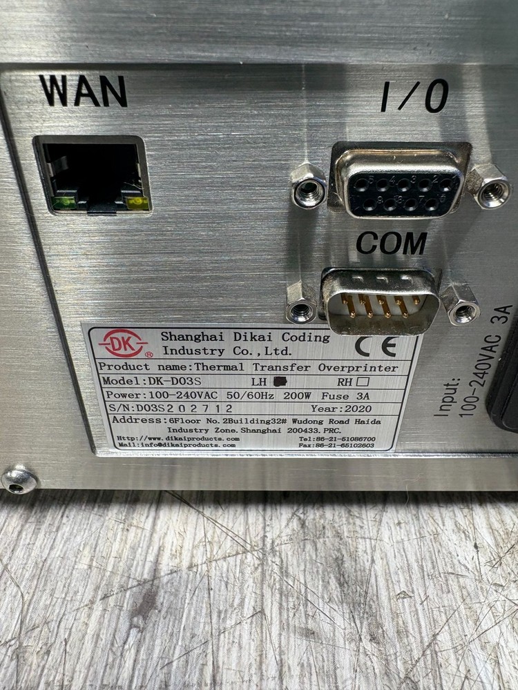 SHANGHAI DIKAI CODING INDUSTRY CO. THERMAL TRANFSER OVERPRINTER DK-D03S LH