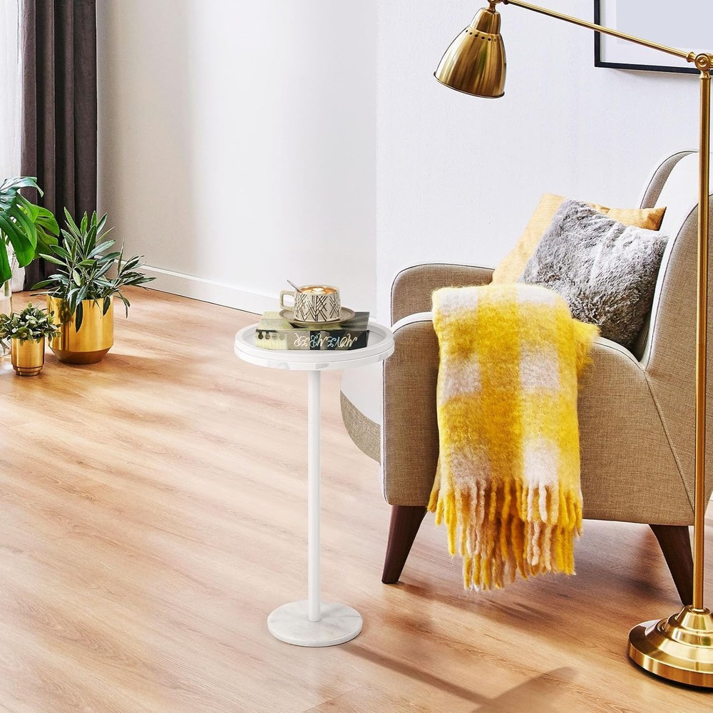 Round Side Table for Small Spaces Small Drink Table Side Table w/Anti-Fall Guard