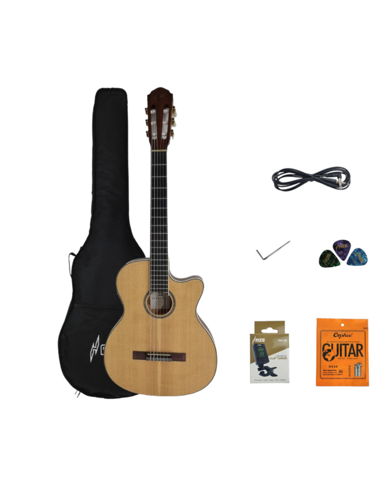 Haze Matte C551BCEQSM Solid Top Thin Body Arched Back Classical Guitar