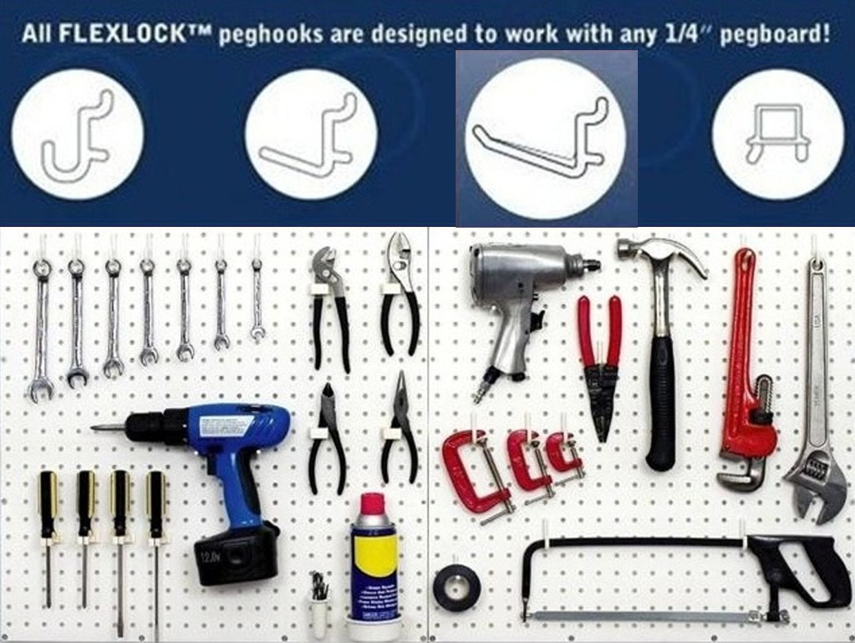80 Assorted Locking White Peg Board Hooks fits 1/4" Pegboard