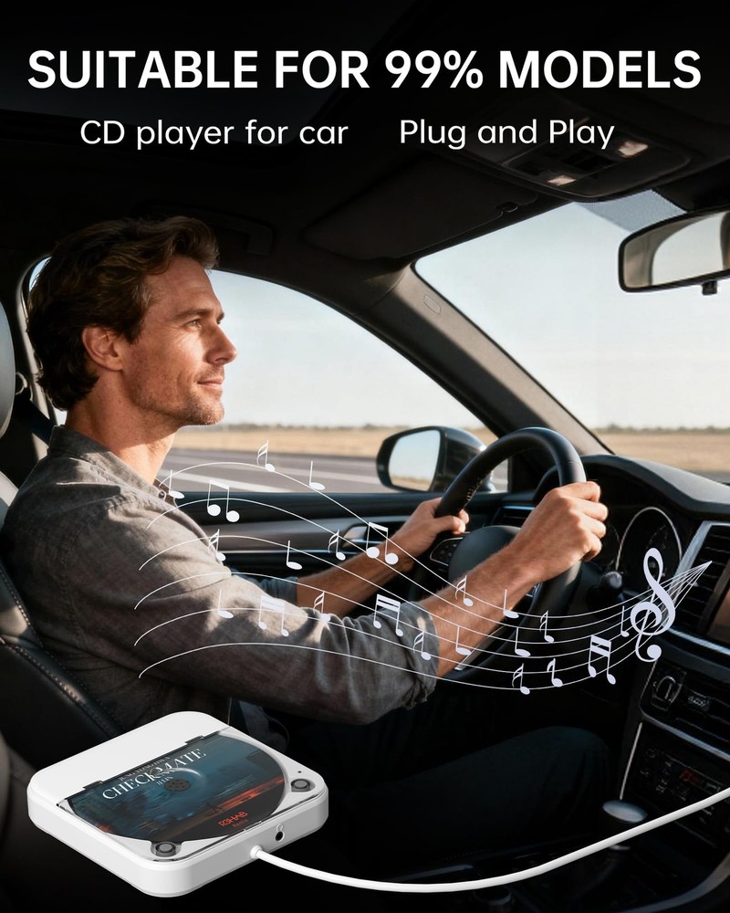 Portable Car CD Player with USB/AUX Port,External CD Player Compatible with C...