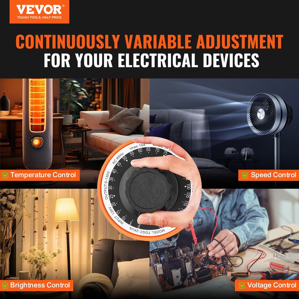 VEVOR 2000VA Variable Voltage Transformer 15.3A 0-130V Voltage Regulator LCD UL