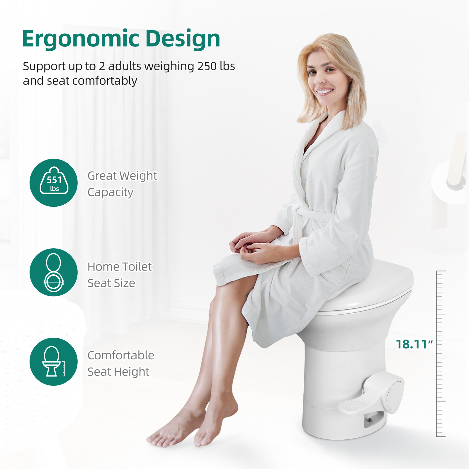 Portable RV Toilet Gravity Pedal Flush with Enamel Bowl for Indoor Outdoor