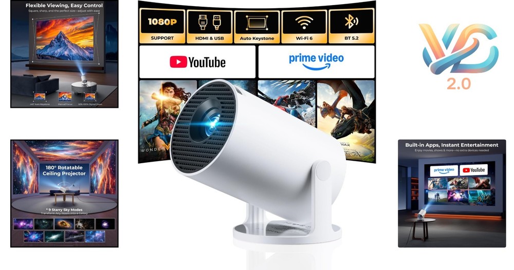 Mini WiFi Bluetooth Projector 1080P Portable 200