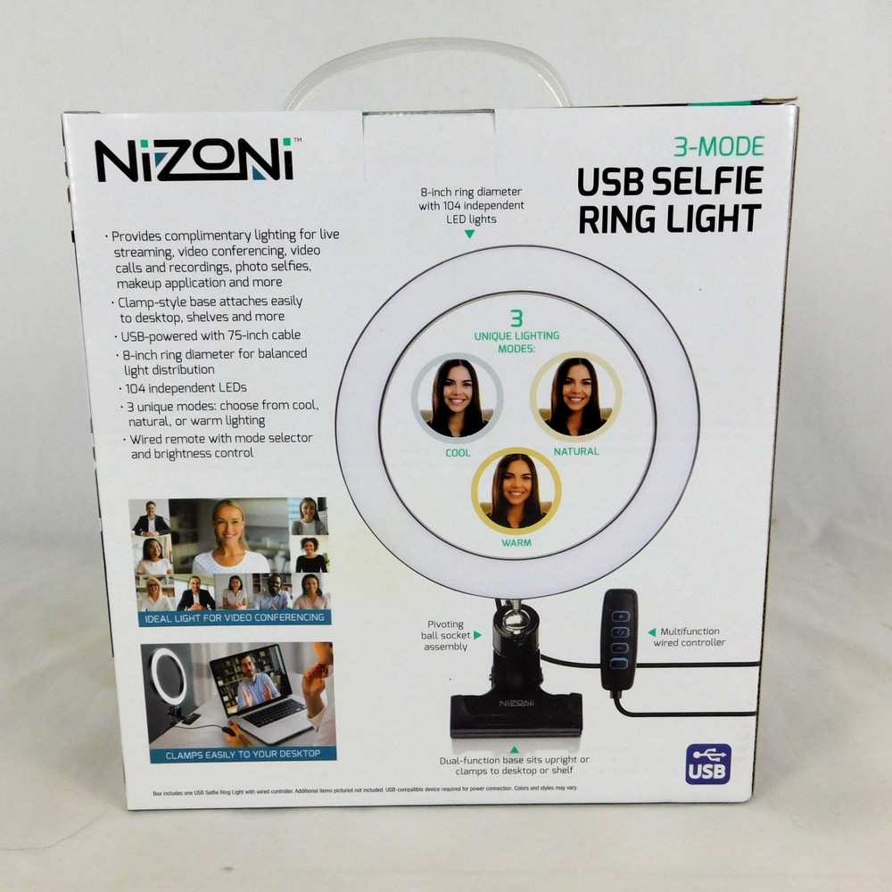 Nizoni 3 Mode USB Selfie Ring Light 8" Computer Wired Controller Clamp Base NEW