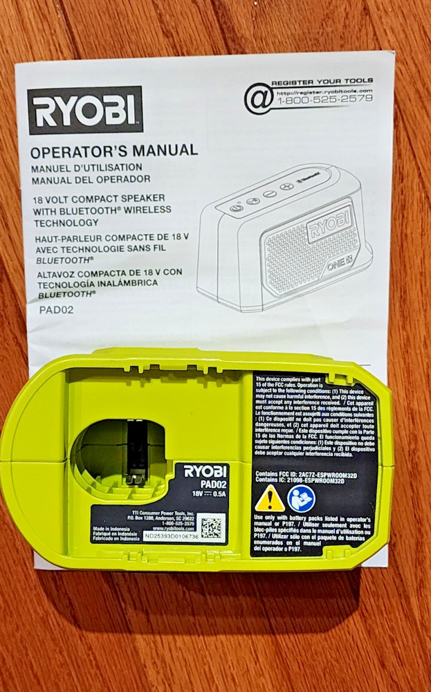 Ryobi ONE+ Portable Compact Smart Bluetooth Speaker PAD02 Tool Only (OB)