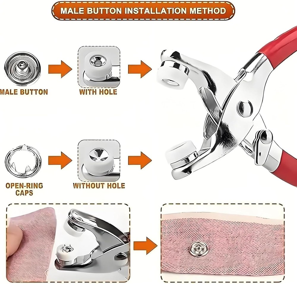 Metal Snap Buttons with Fastener Pliers Kit, Snap Button Installation Tool Set