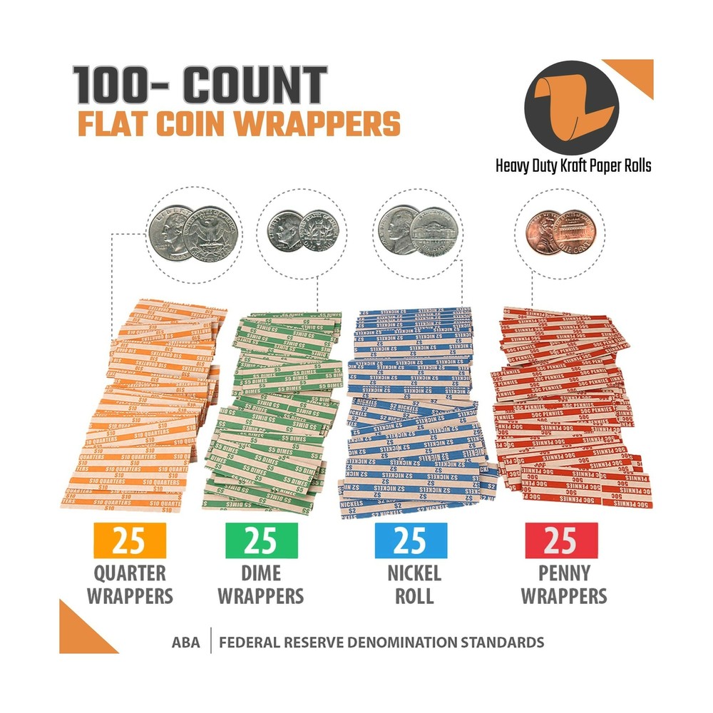 Coin Counters & Sorters Plastic 4 Color-Coded Tubes Bundle 100 Assorted Wrappers