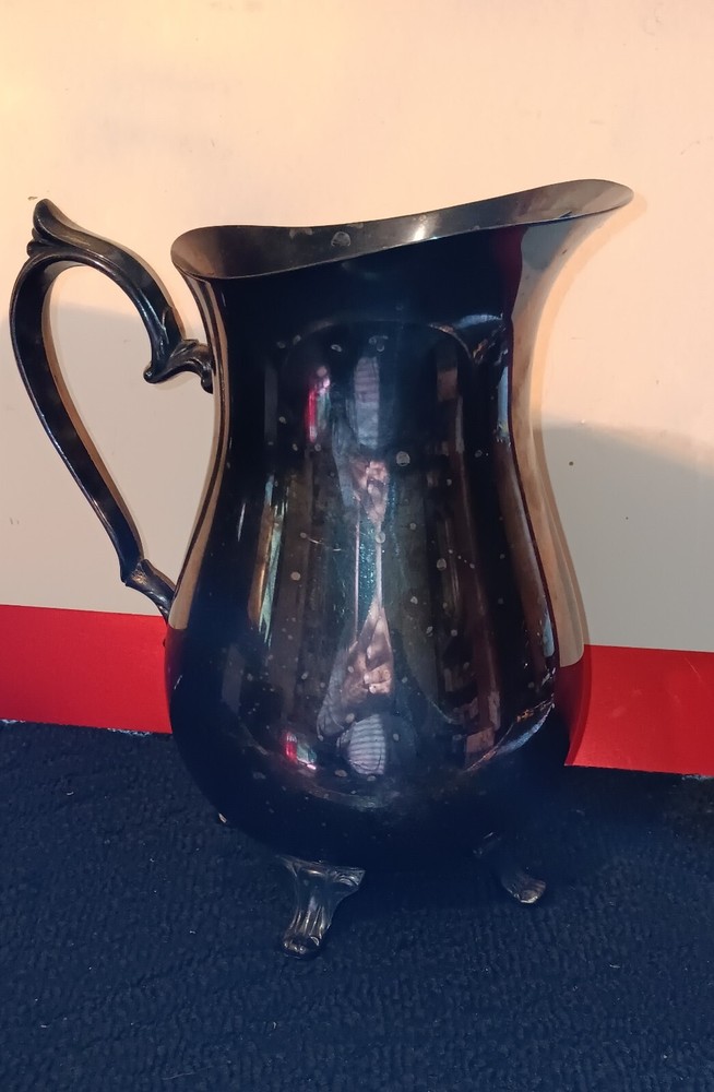 Vintage Footed Silver Plated Pitcher with Ice Guard - 9" Tall