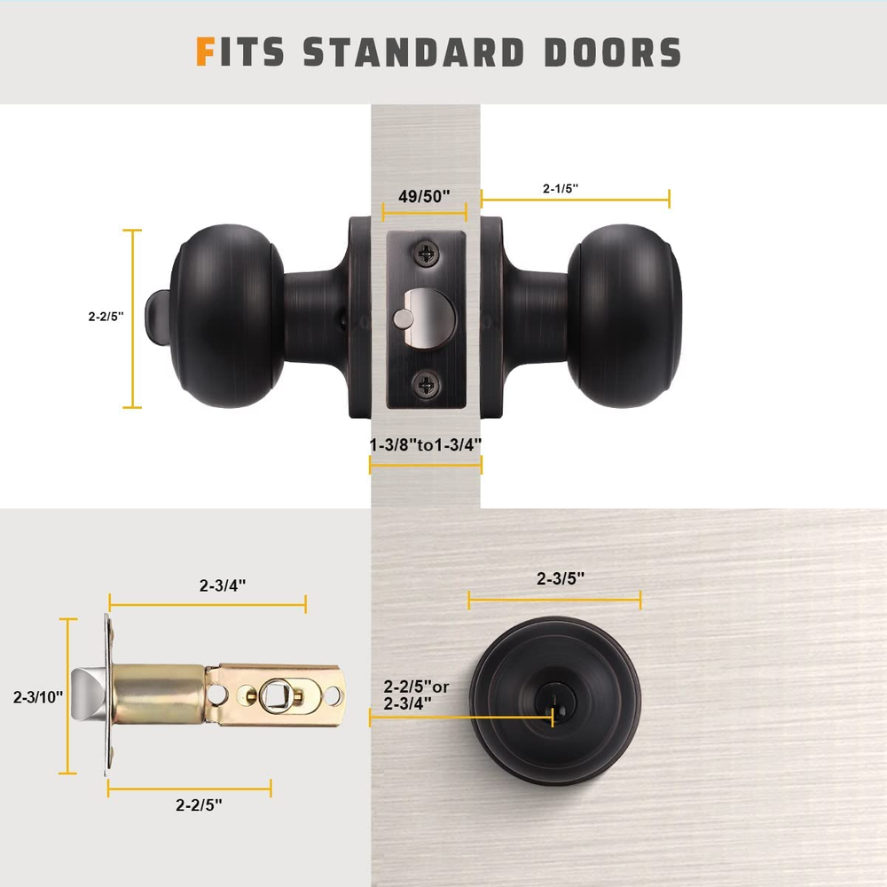 5 Pack Keyed Entry Door Knobs with Same Keys, Modern Door Knob Keyed Alike, Exte