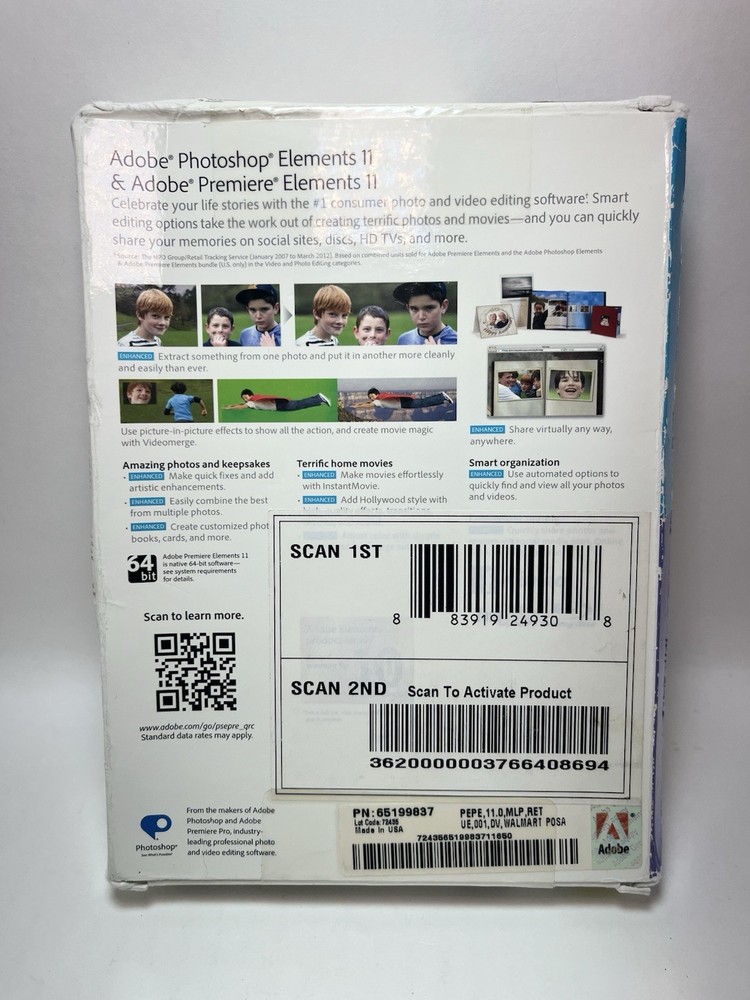 Adobe Photoshop Elements 11 & Adobe Premiere Elements 11 Bundle Pack New Sealed
