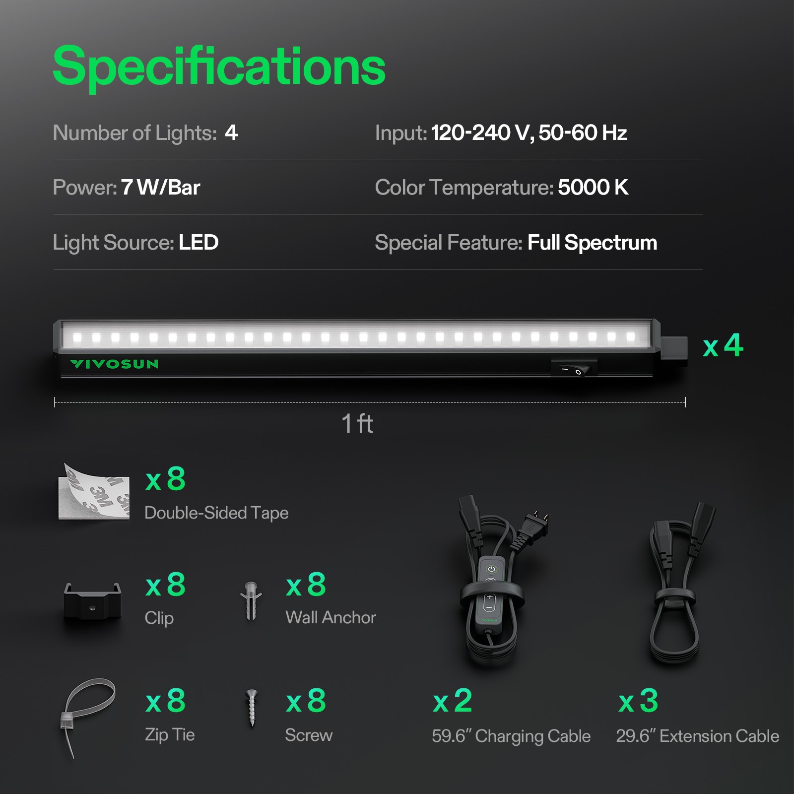 VIVOSUN T5 LED Grow Light Bar 5000K Full Spectrum w/ Dimming Timer Controller