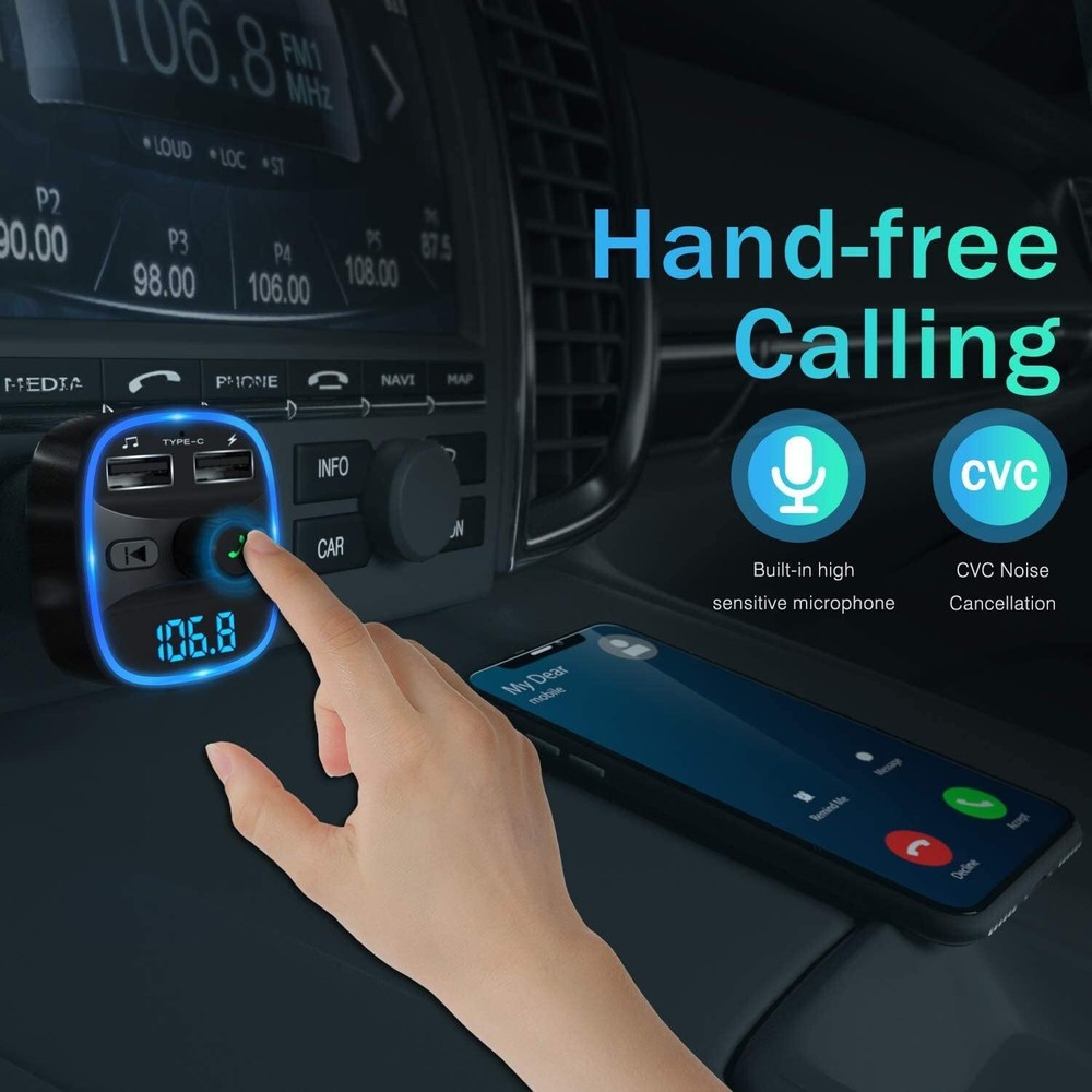 LENCENT Bluetooth FM Transmitter Wireless Radio Adapter Car Kit Dual USB