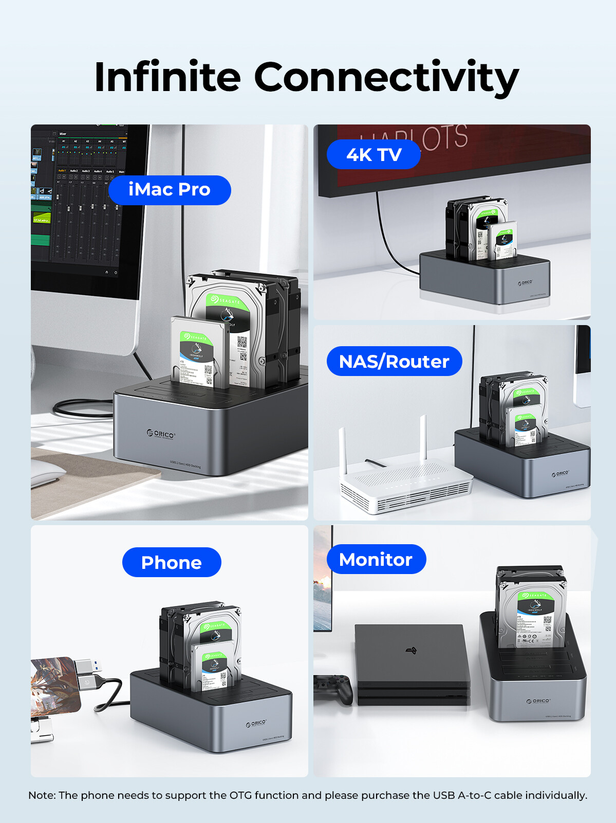 ORICO 4/5 Bay Hard Drive Station Type-C 3.1 Drive Enclosure for 2.5/3.5" HDD SSD