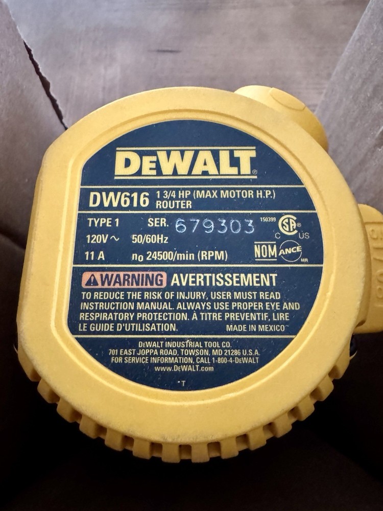 DeWalt DW616 1-3/4 HP Router – Powers On – See Notes
