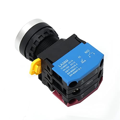 22mm Momentary Push Button Switch 660V 10A Led Self-Reset 1NO 1NC.() Blue