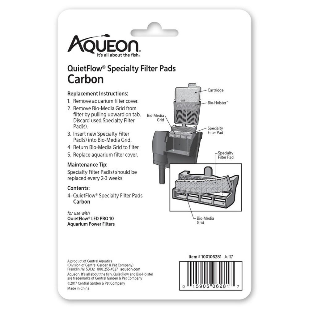 Aqueon QuietFlow Size 10 Specialty Filter Pads Carbon 4 pack