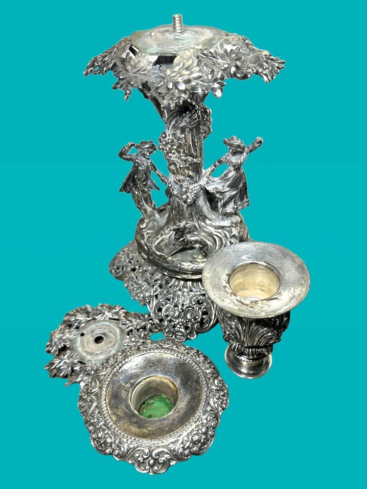 Stunning Antique Solid 800 Silver German Rococo Detachable Candlestick Holder