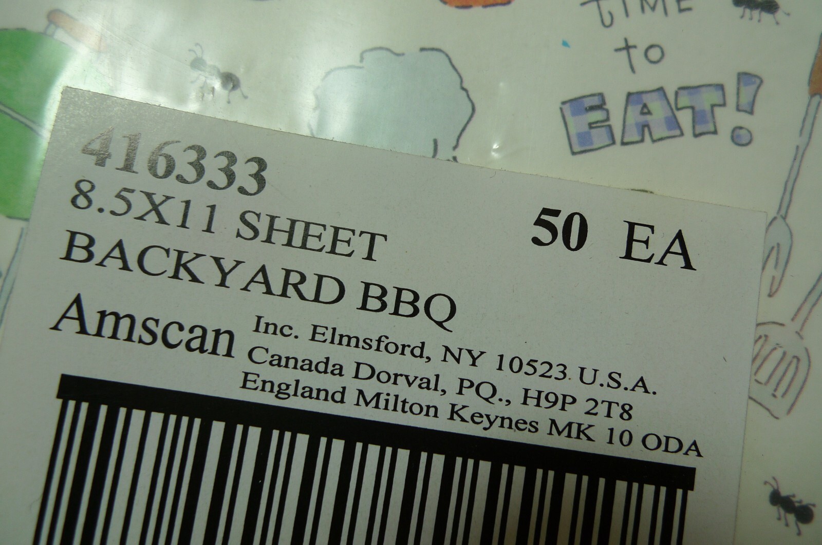 Scrapbook Paper 8 1/2 x 11 - 50 Sheets ~ Picnic BBQ Theme ~ AMSCAN